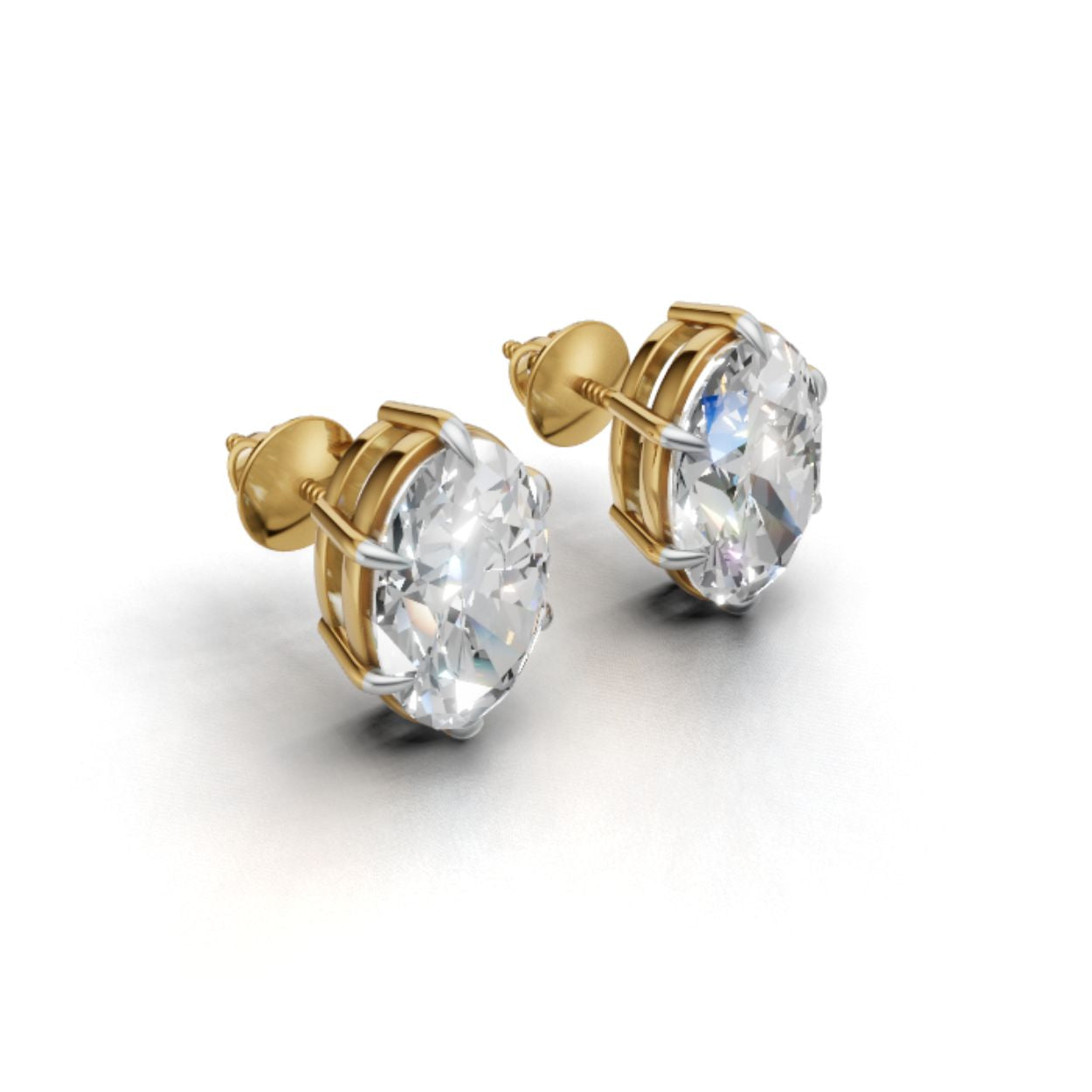 3 Carat Each Oval Solitaire Studs | 9K, 14K, 18K Gold