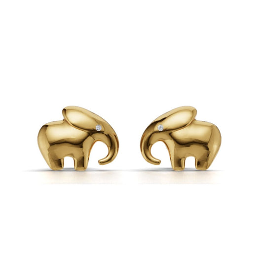 Lucky Elephant Stud Earrings | Gold Plated 925 Silver Minimal Elephant Jewelry | Good Luck Animal Earrings Gift