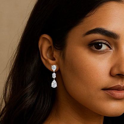 Avarta Triple Drop Gold Moissanite Earrings For Girls and Women