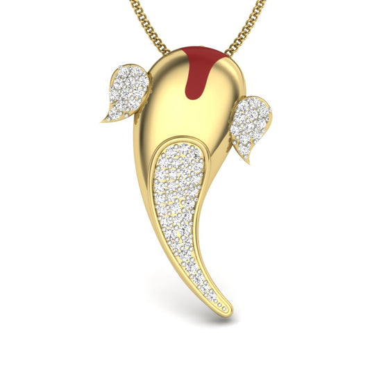 Divine Lord Ganesha Pendant with Red Enamel Tilak & Sparkling Lab Grown Diamonds - 9K/14K/18K Gold Ganesh Ji Necklace for Prosperity and Wisdom