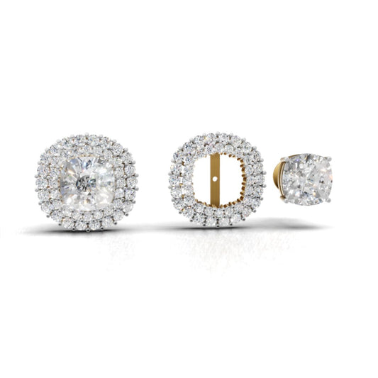 Avarta Elegance 3 Carat Each Double Halo Jacket Solitaire Studs With Lab Diamond