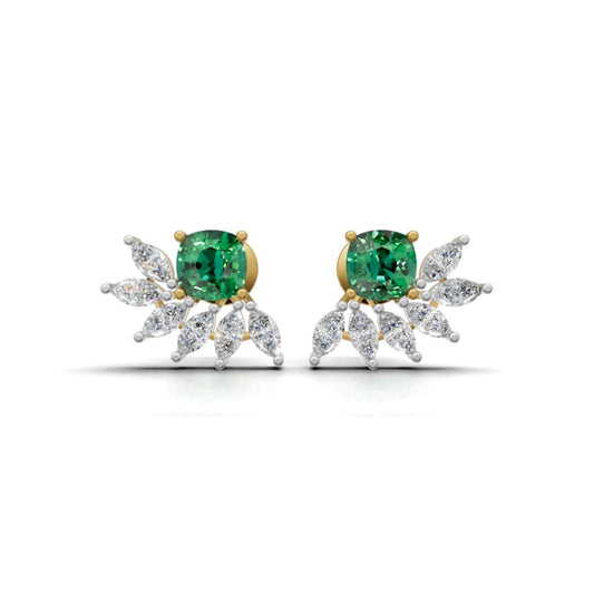 Avarta Gold Luxe Cushion Emerald Lab Diamond Earrings