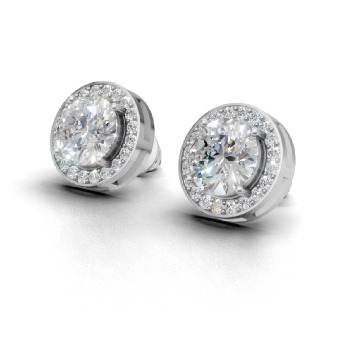 Avarta Sterling Silver 2 Carat Each Halo Solitaire Stud Earring