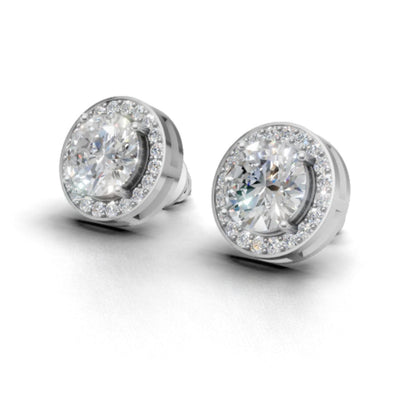 Avarta Sterling Silver 2 Carat Each Halo Solitaire Stud Earring