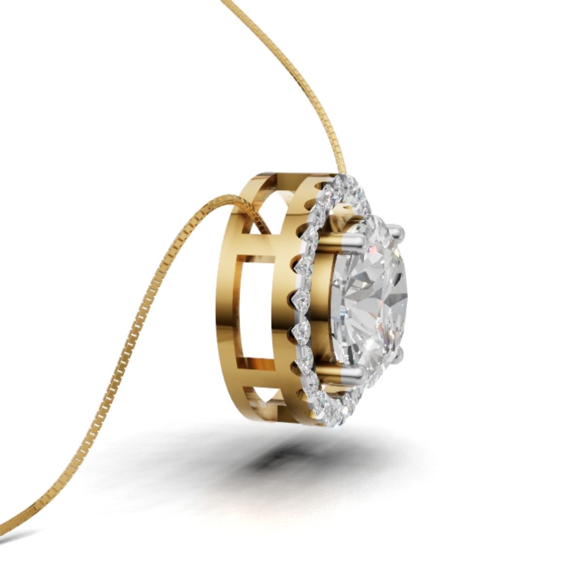 Avarta Jewellery 18k Gold 2 Carat Moissanite Solitaire Halo Pendant