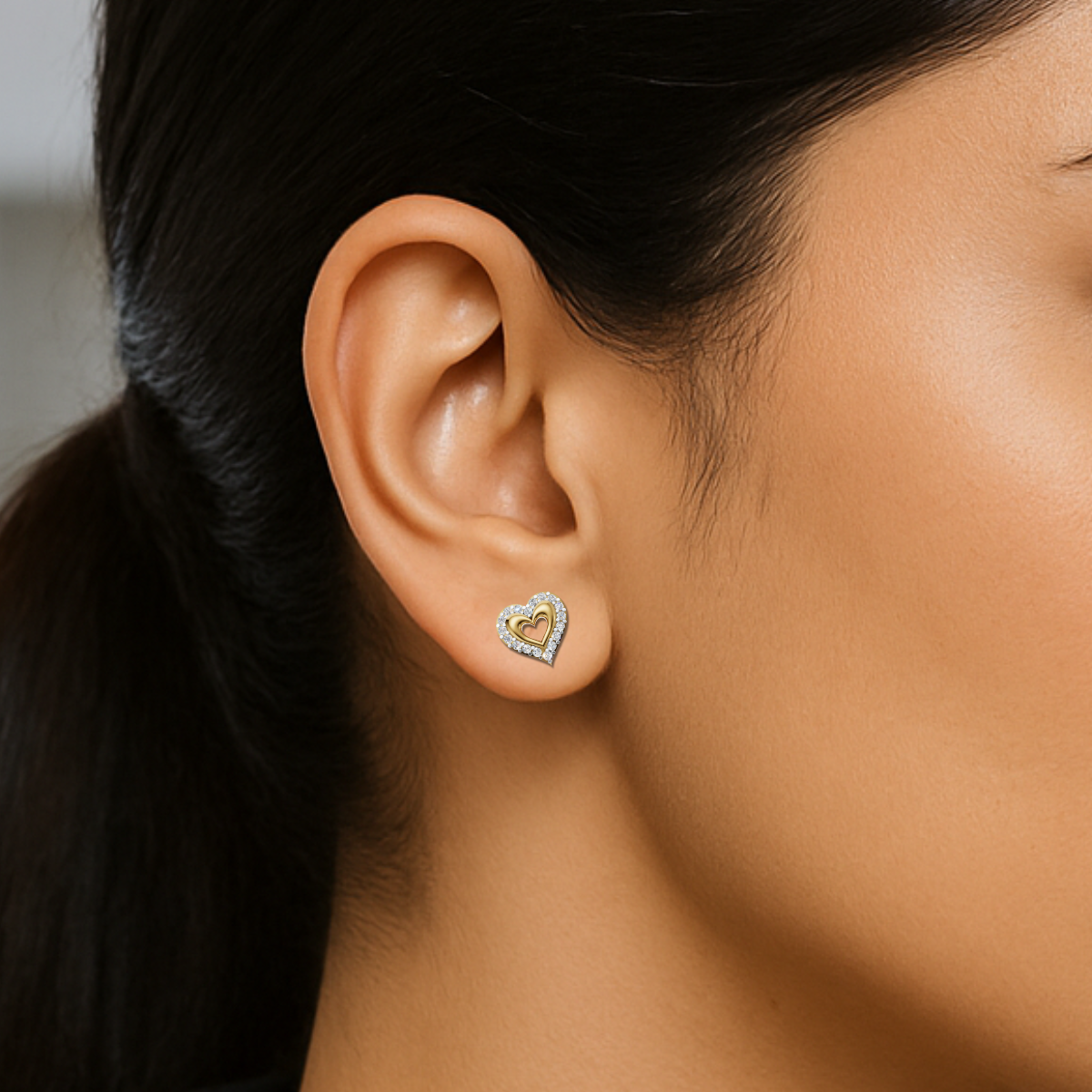 Avarta Gold Heart Stud Earrings With Lab Diamonds