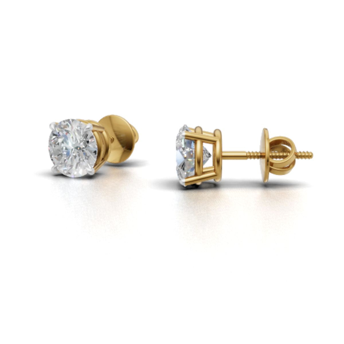 Avarta 18k Gold Lab Grown 1 Carat Each Solitaire Stud Earrings