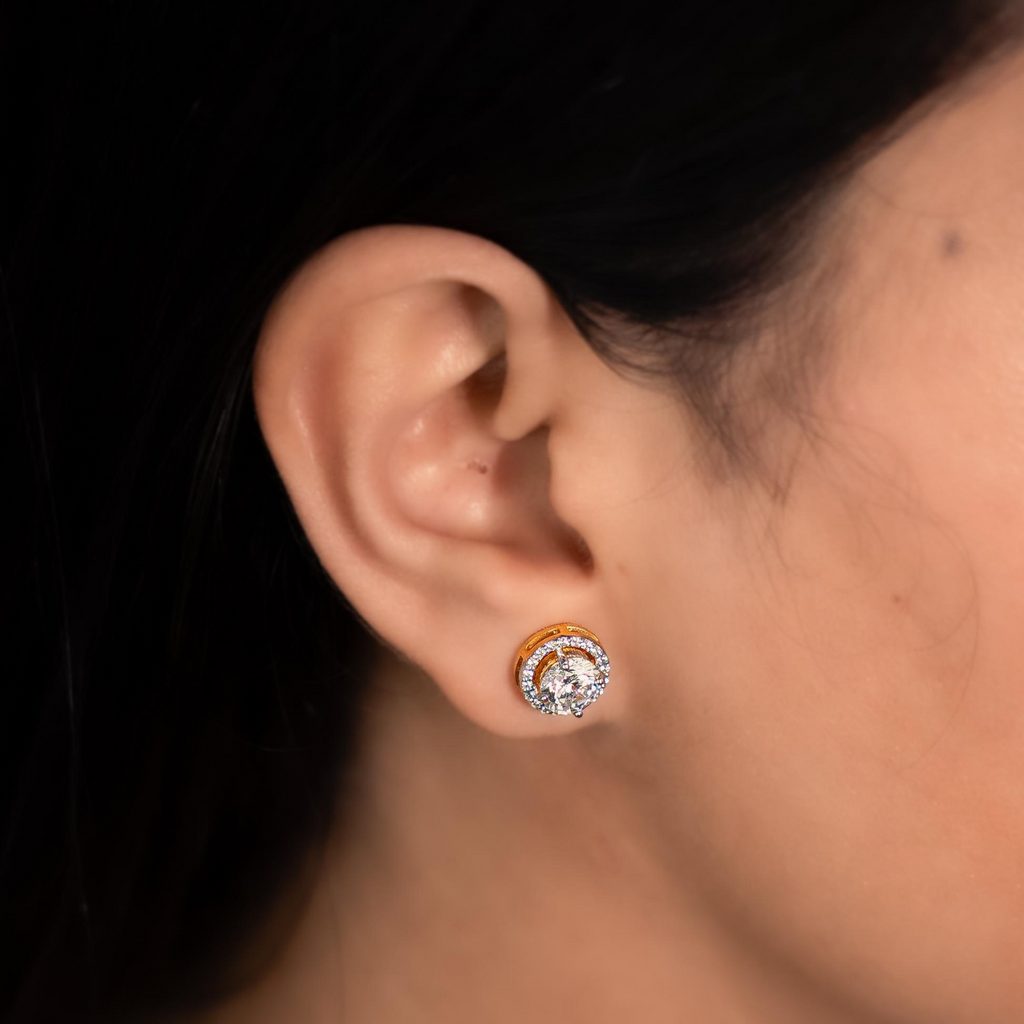 Avarta Gold 80 Cents Each Lab Grown Halo Solitaire Stud Earrings