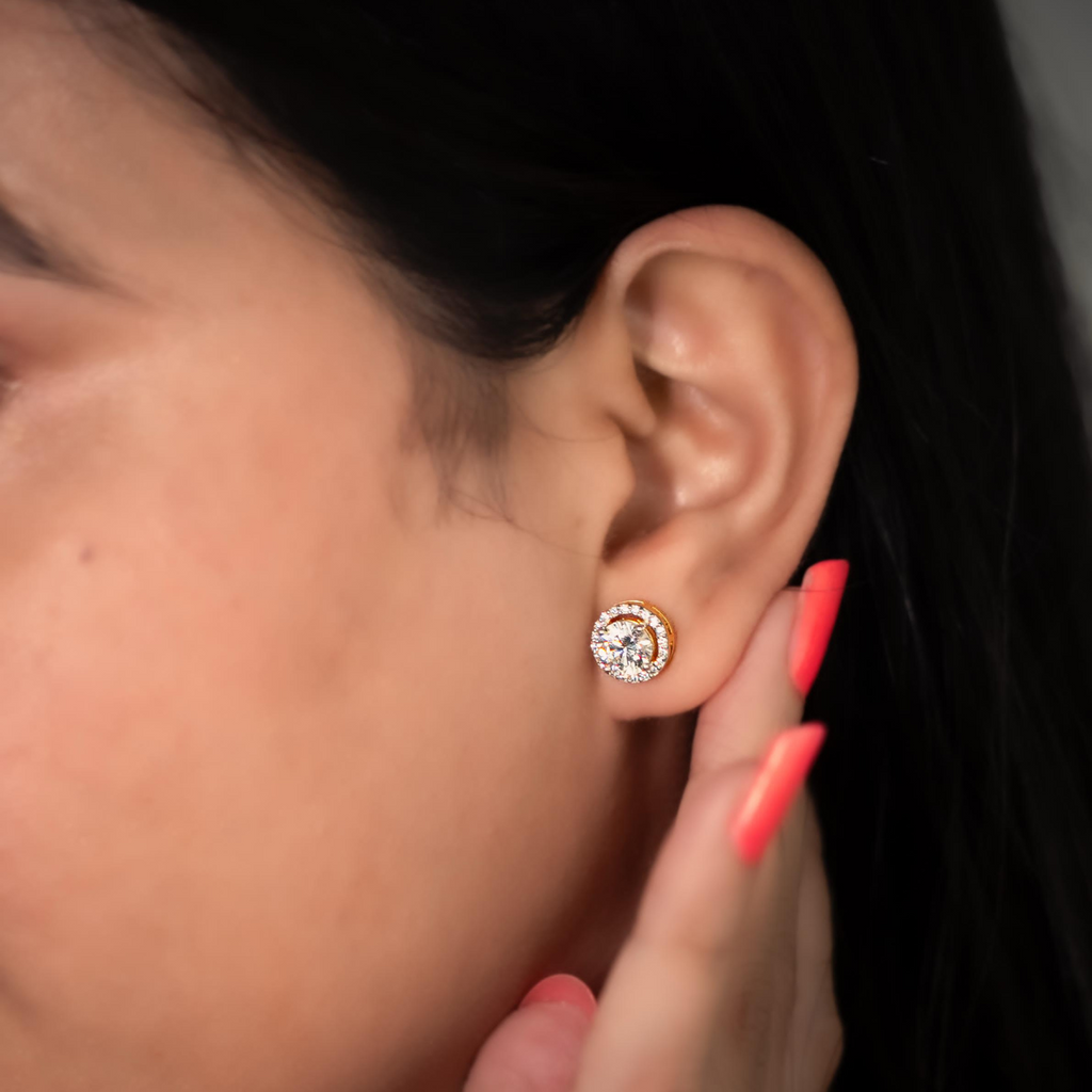 Avarta Gold 80 Cents Each Lab Grown Halo Solitaire Stud Earrings