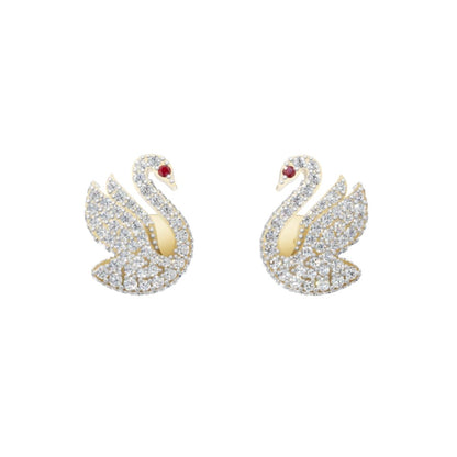 Avarta Jewellery Gold Swan Diamond Stud Earrings with Lab Diamonds