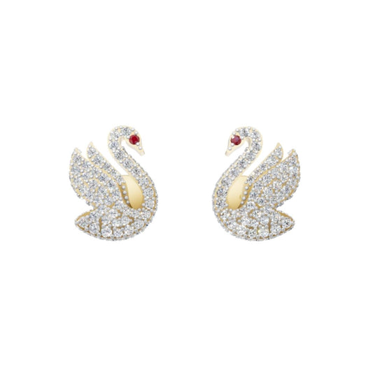 Avarta Jewellery Gold Swan Diamond Stud Earrings with Lab Diamonds