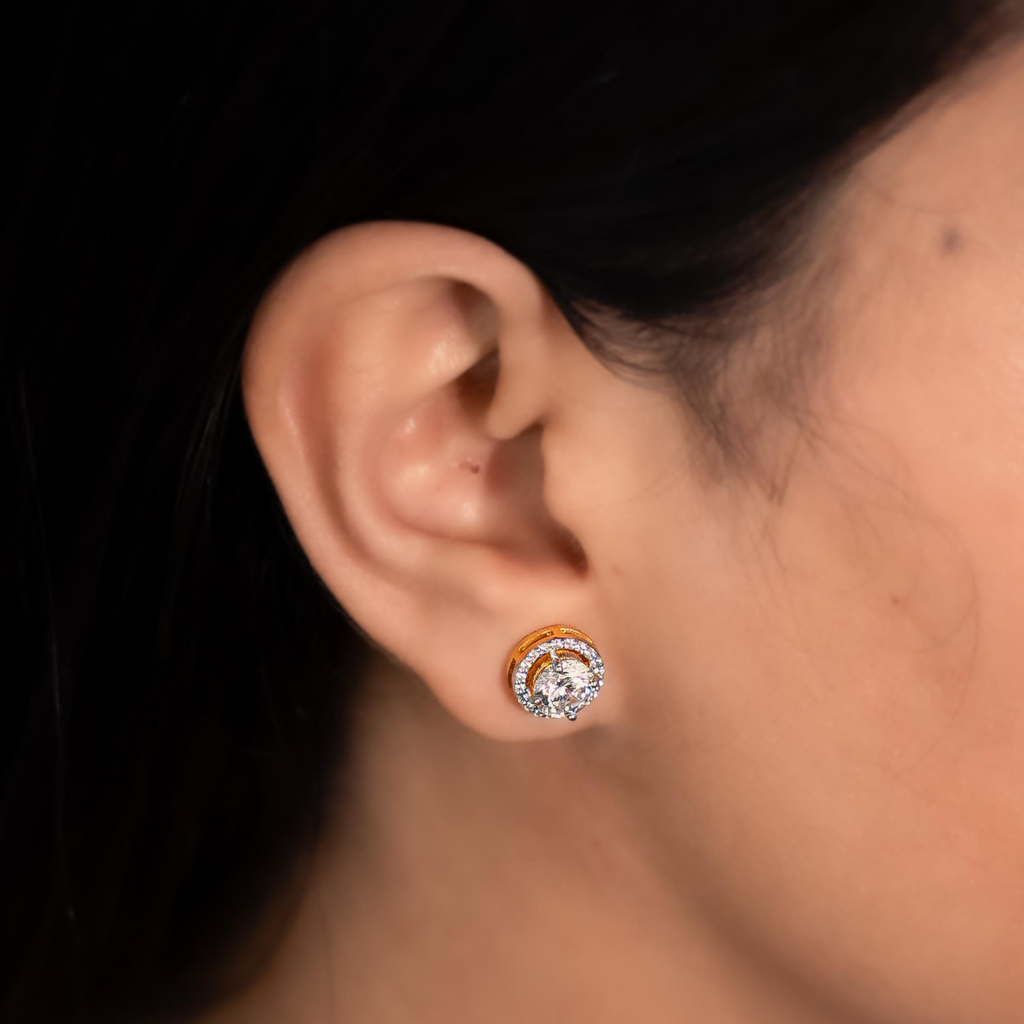 Avarta Gold 80 Cents Each Lab Grown Halo Solitaire Stud Earrings