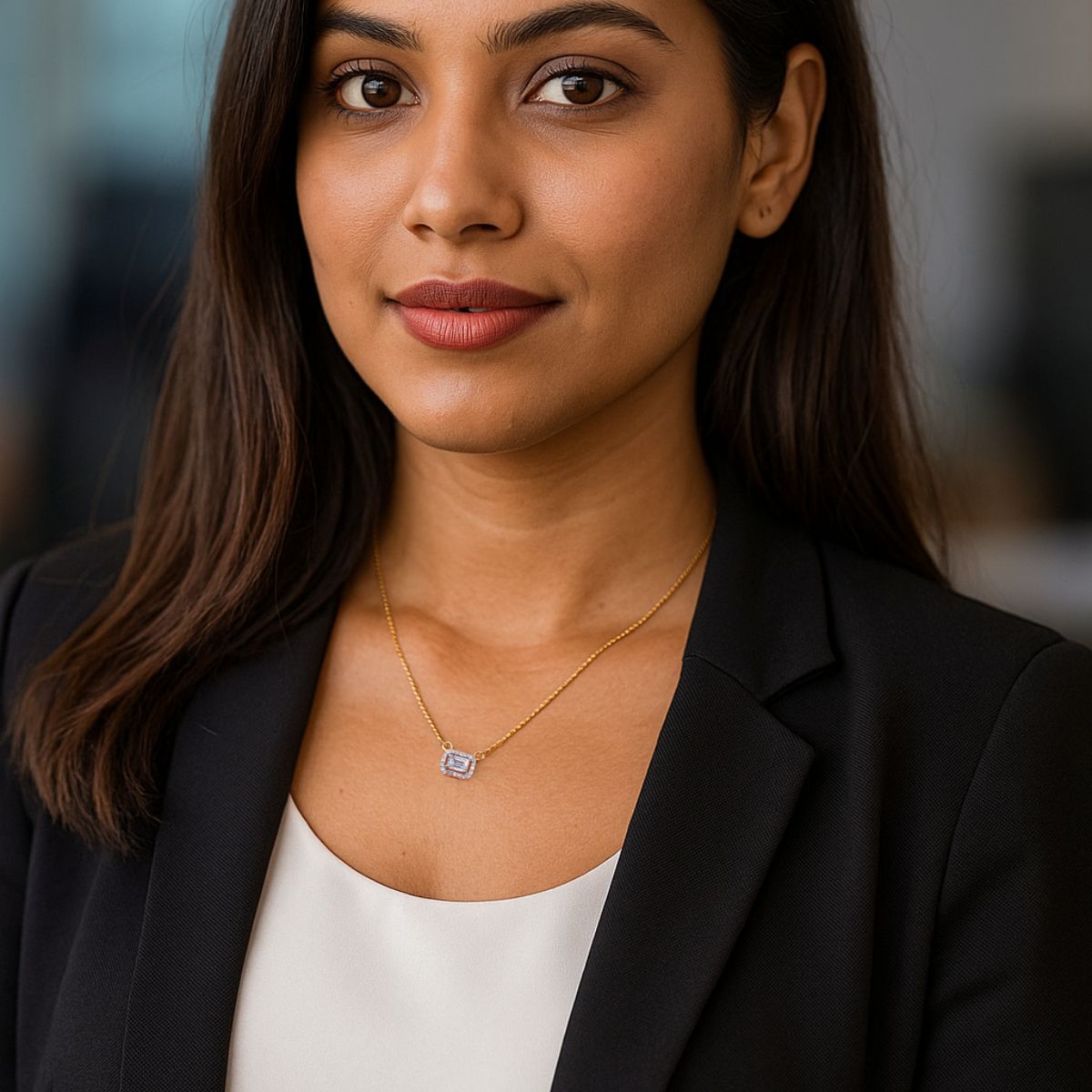 Avarta Gold 50 Cents Emerald Cut Halo Diamond Pendant With Chain Secondary image