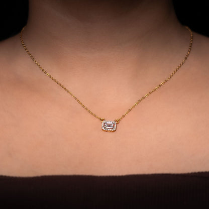Avarta Gold 50 Cents Emerald Cut Halo Diamond Pendant With Chain
