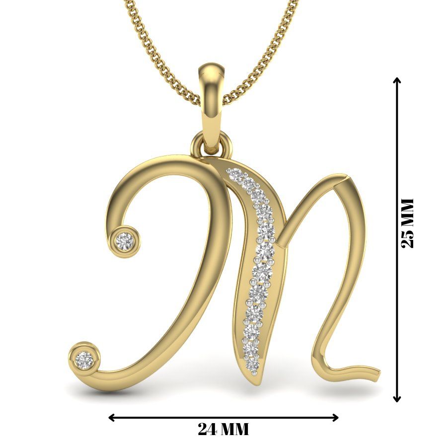 Diamond Alphabet Pendant “M” | BIS Hallmarked Gold (9K, 14K, 18K) with IGI Certified Lab Grown Diamonds, Elegant Personalised Pendant Necklace