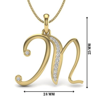 Diamond Alphabet Pendant “M” | BIS Hallmarked Gold (9K, 14K, 18K) with IGI Certified Lab Grown Diamonds, Elegant Personalised Pendant Necklace
