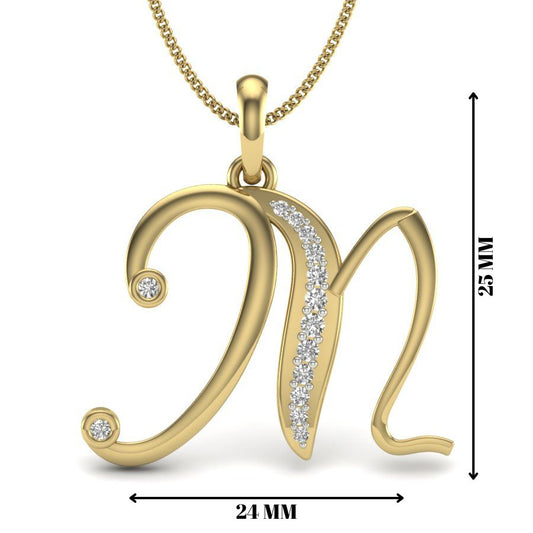 Diamond Alphabet Pendant “M” | BIS Hallmarked Gold (9K, 14K, 18K) with IGI Certified Lab Grown Diamonds, Elegant Personalised Pendant Necklace