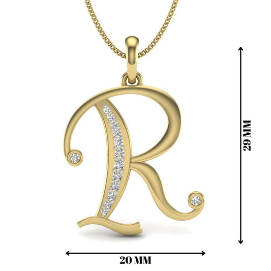 Sparkling Alphabet Diamond Pendant “R” Designer Gold Pendant with Lab Grown Diamonds, BIS Hallmarked (9K, 14K, 18K)