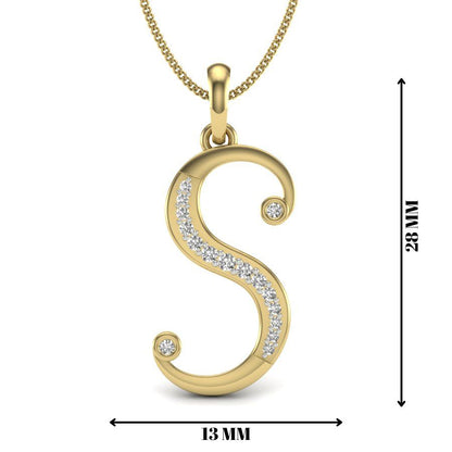 Stylish Initial “S” Diamond Pendant in 9K | 14K | 18K BIS Hallmarked Gold with Certified Lab Grown Diamonds, Personalised Alphabet Unisex Jewellery by Avarta