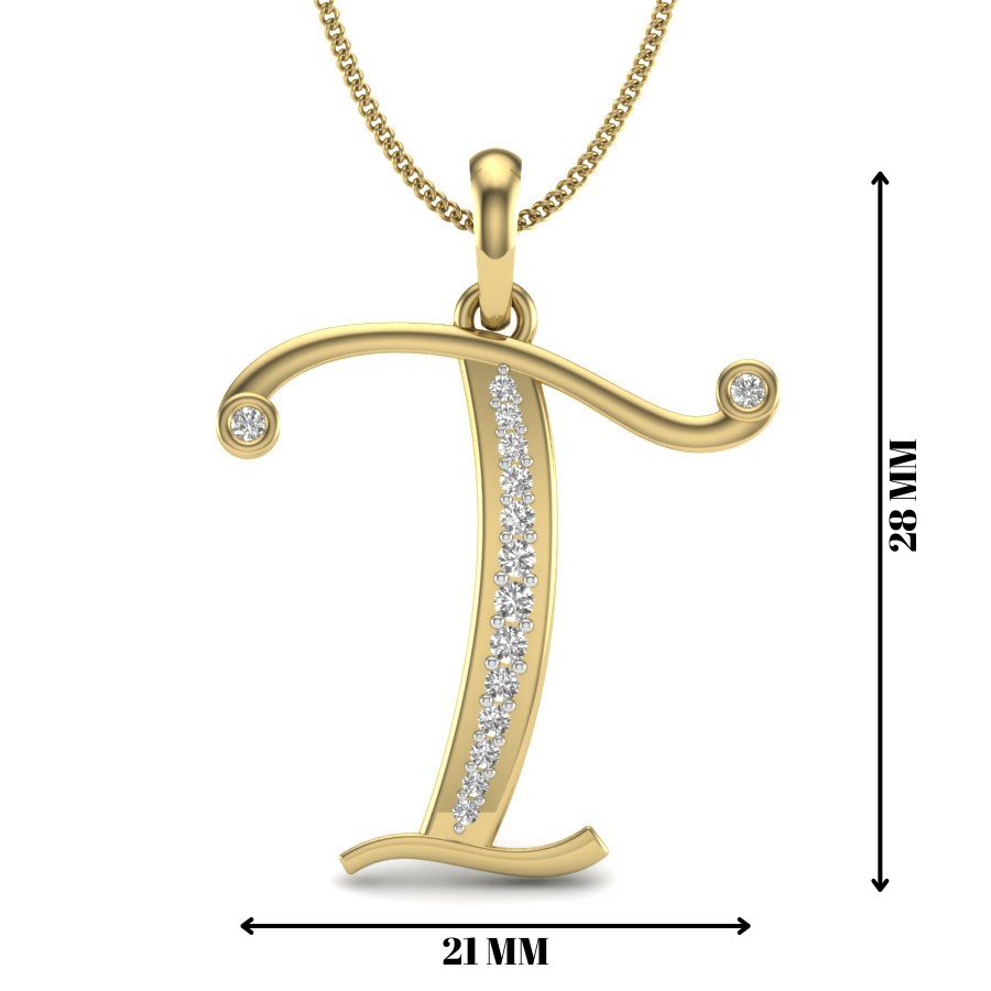 Flashy Letter "T" Diamond Alphabet Pendant, Designer Gold Pendant with Certified Lab Grown Diamonds,  Luxury Jewellery by Avarta