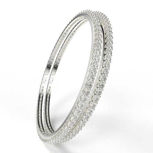 Avarta Jewellery 92.5 Sterling Silver Line Diamond Bangle Pair For Girls &amp; Women