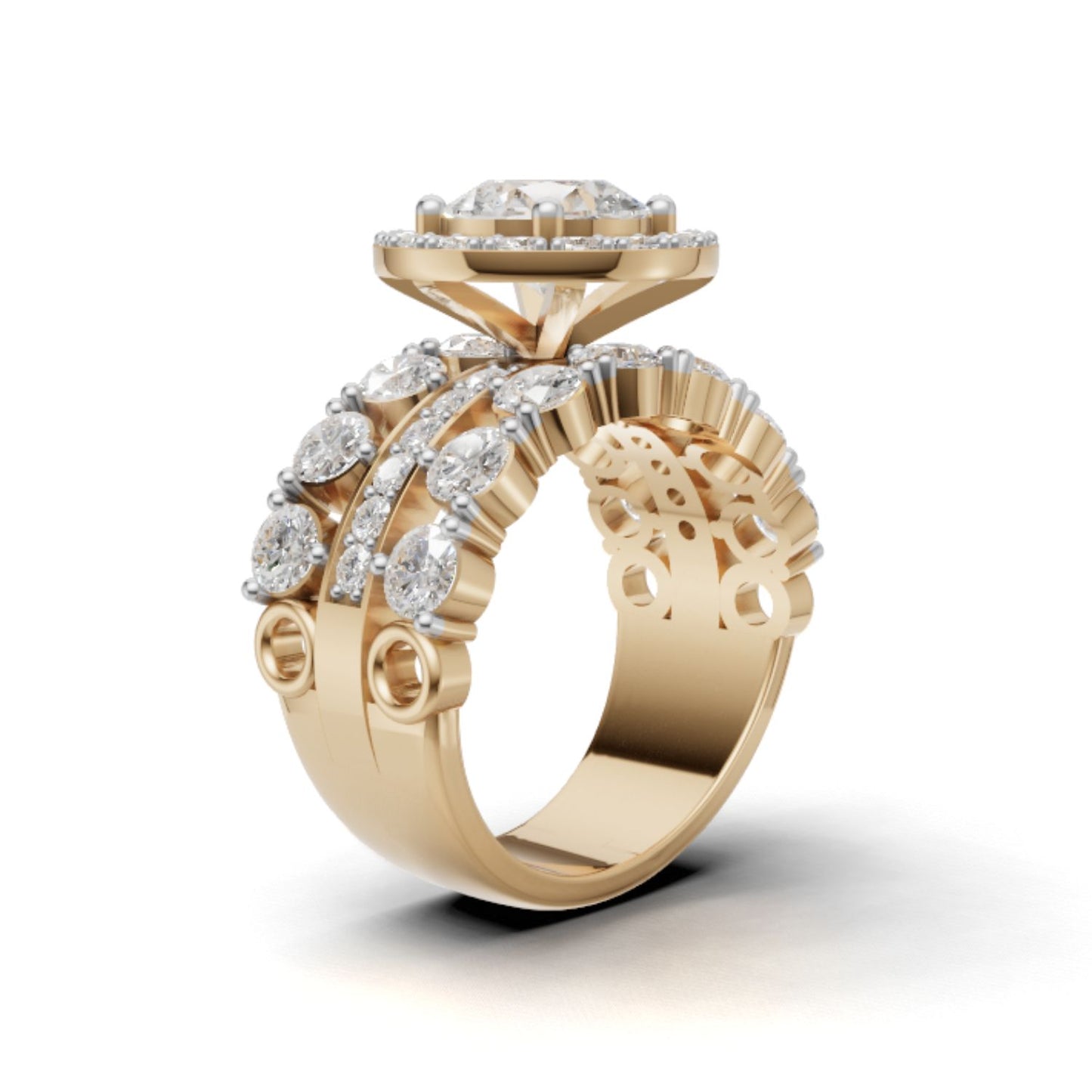 Avarta Gold 1.50 Ct Solitaire Lab Diamond Wedding Ring with 2.10 Ct Accent Diamonds – Elegant Bridal Ring