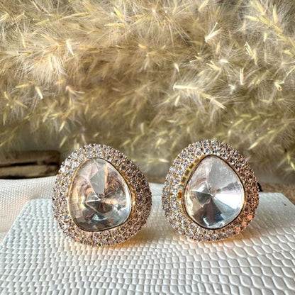 Avarta Gold Kundan Polki Stud Earring with Lab Diamonds