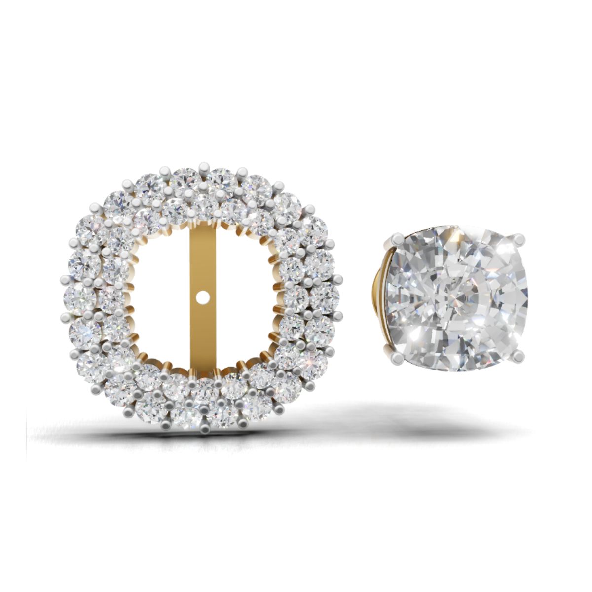 Avarta Elegance 3 Carat Each Double Halo Jacket Solitaire Studs With Lab Diamond