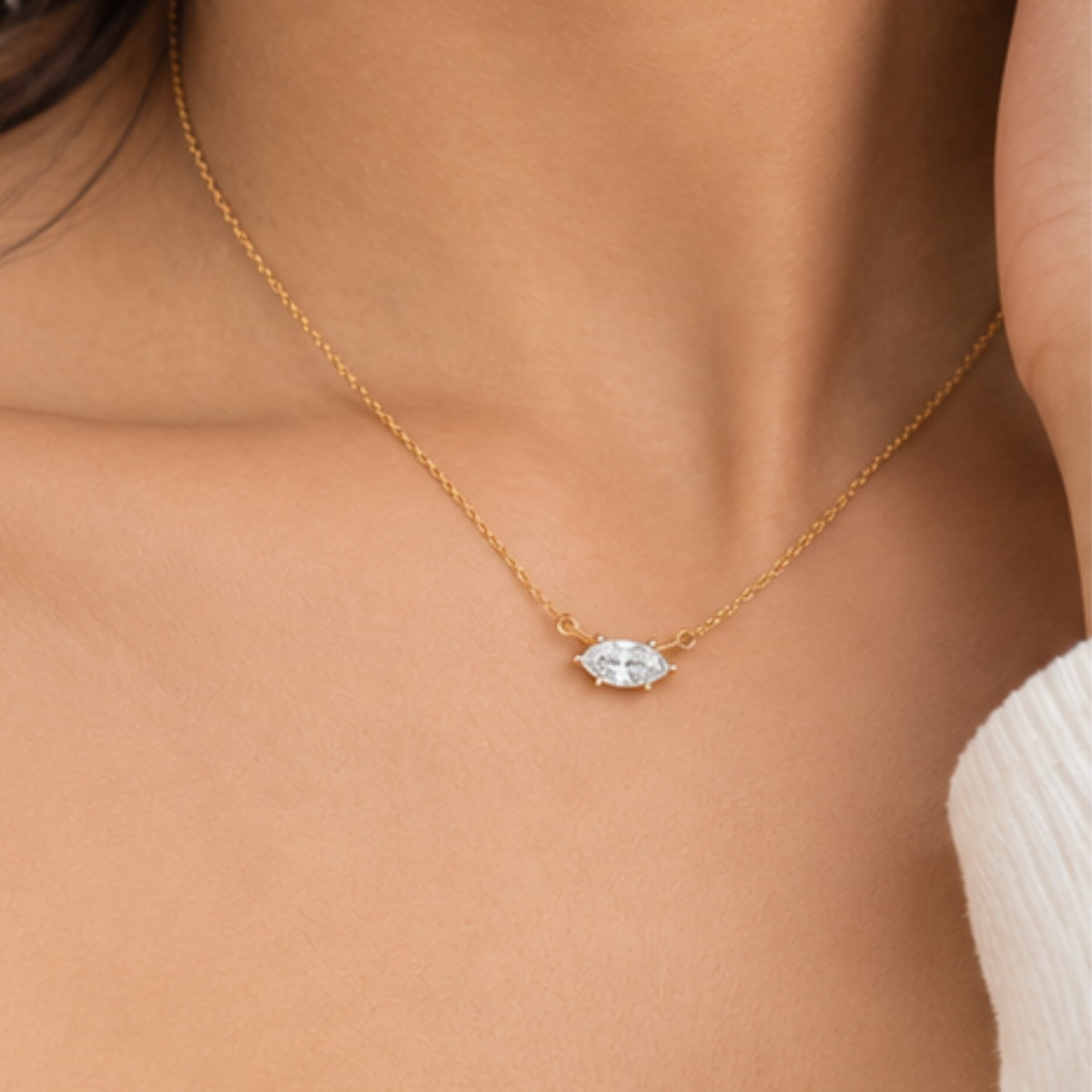 Avarta Petite Marquees-Cut Lab-Grown Diamond Pendant Necklace