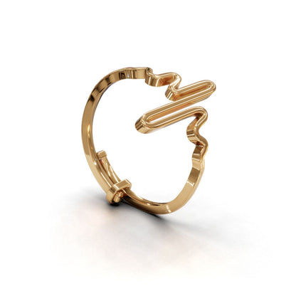 Avarta Sterling Silver Heart Beat Resizable Ring With Gold Polish
