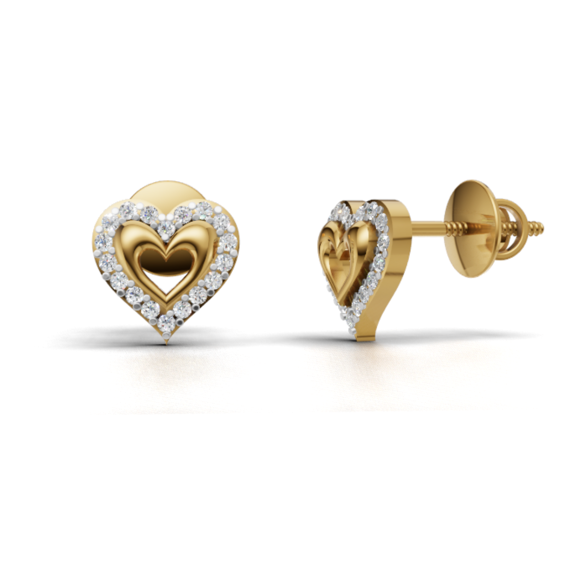 Avarta Gold Heart Stud Earrings With Lab Diamonds