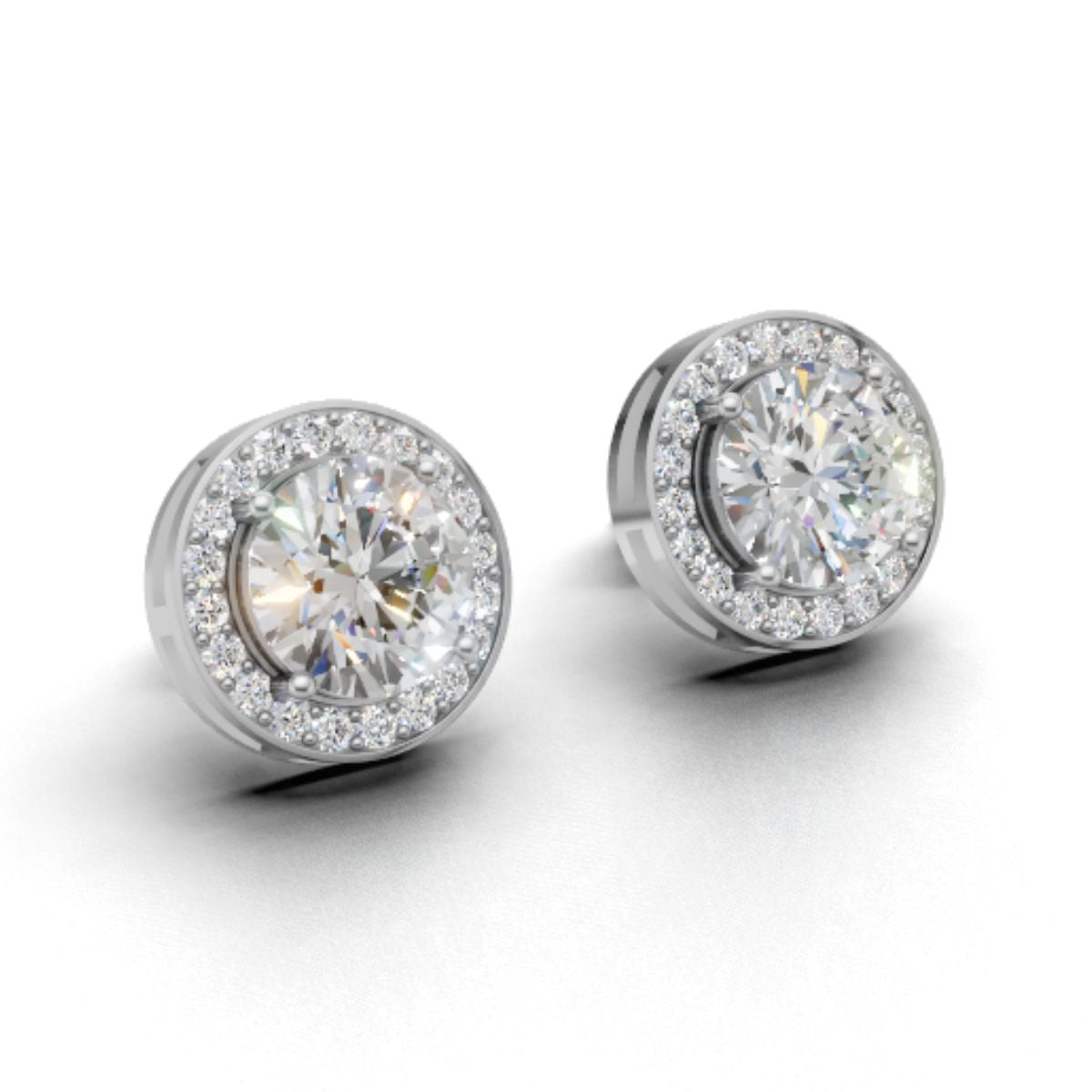 Avarta Sterling Silver 2 Carat Each Halo Solitaire Stud Earring