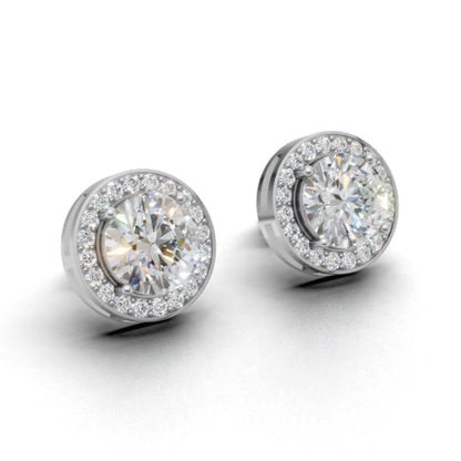 Avarta Sterling Silver 2 Carat Each Halo Solitaire Stud Earring