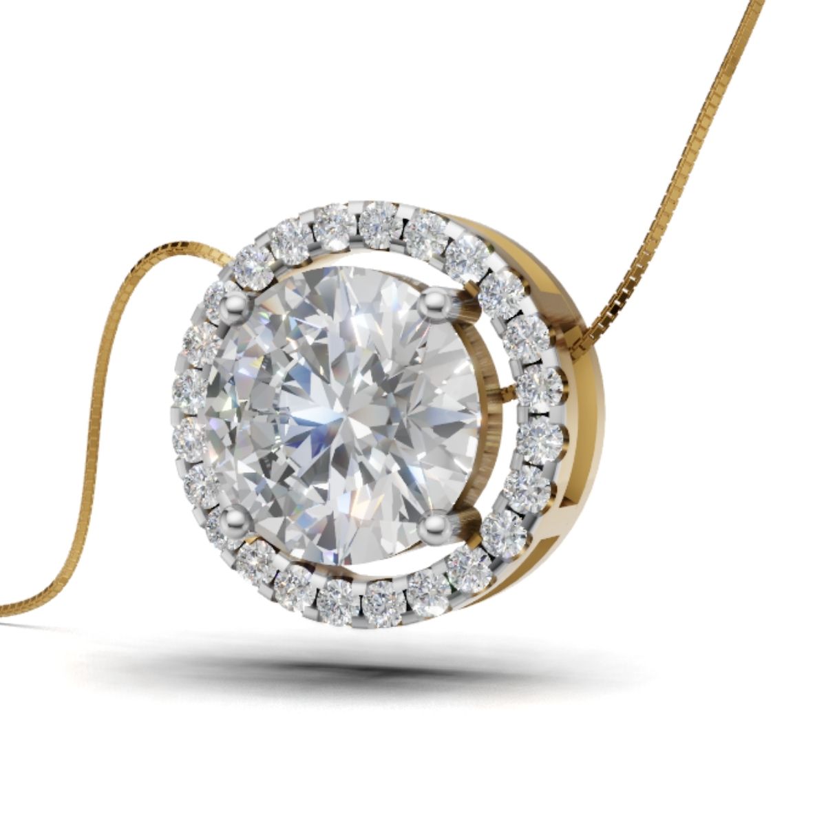 Avarta Jewellery 18k Gold 2 Carat Moissanite Solitaire Halo Pendant
