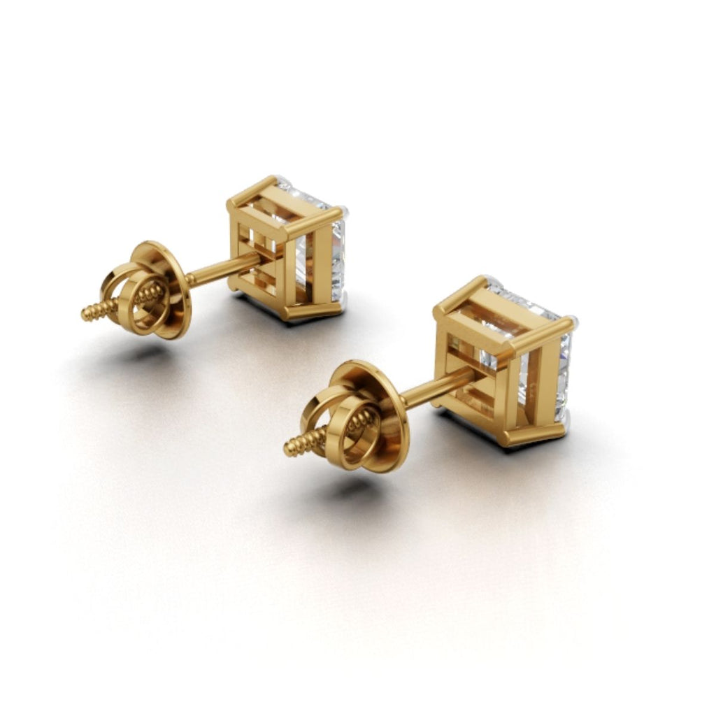 Avarta Jewellery Gold 1.50 Carat Each Princess Cut Lab Diamond Stud Earrings