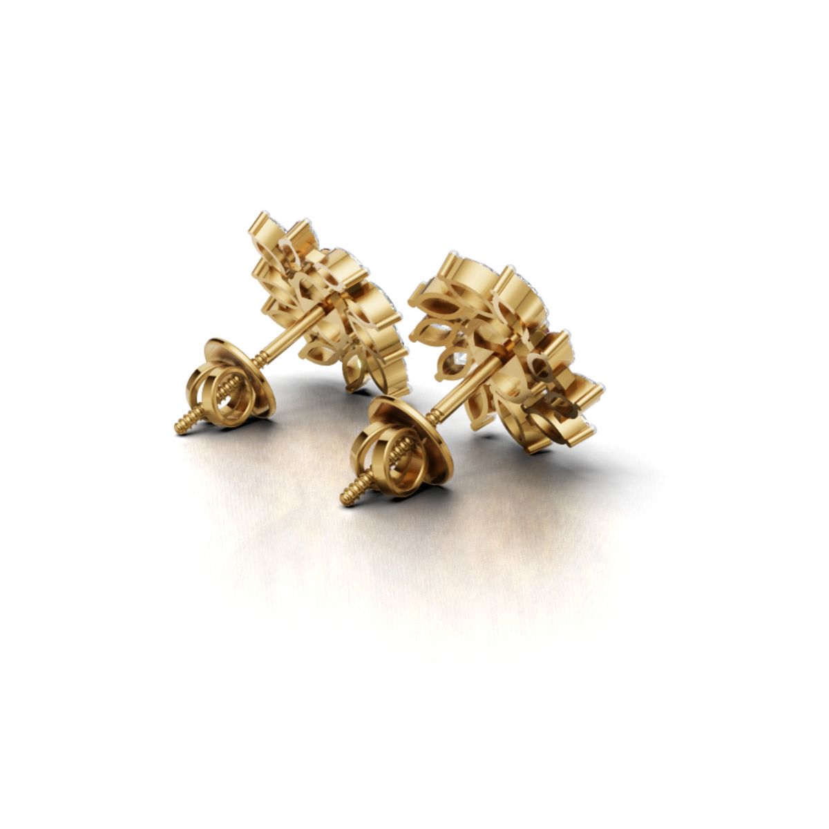 Avarta Gold Diamond Stud Earrings with Ruby Emerald