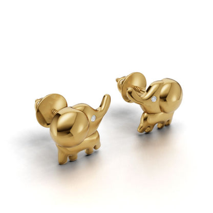 Symbol of Luck Elephant Stud Earrings | Gold Plated 925 Silver Minimal Animal Earrings | Vastu Animal Earrings Gift