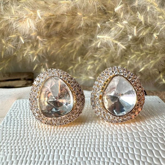 Avarta Gold Kundan Polki Stud Earring with Lab Diamonds