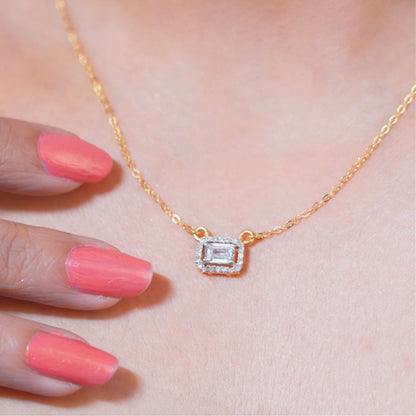 Avarta Gold 50 Cents Emerald Cut Halo Diamond Pendant With Chain