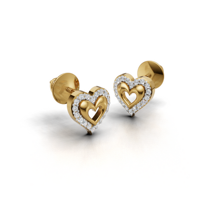 Avarta Gold Heart Stud Earrings With Lab Diamonds