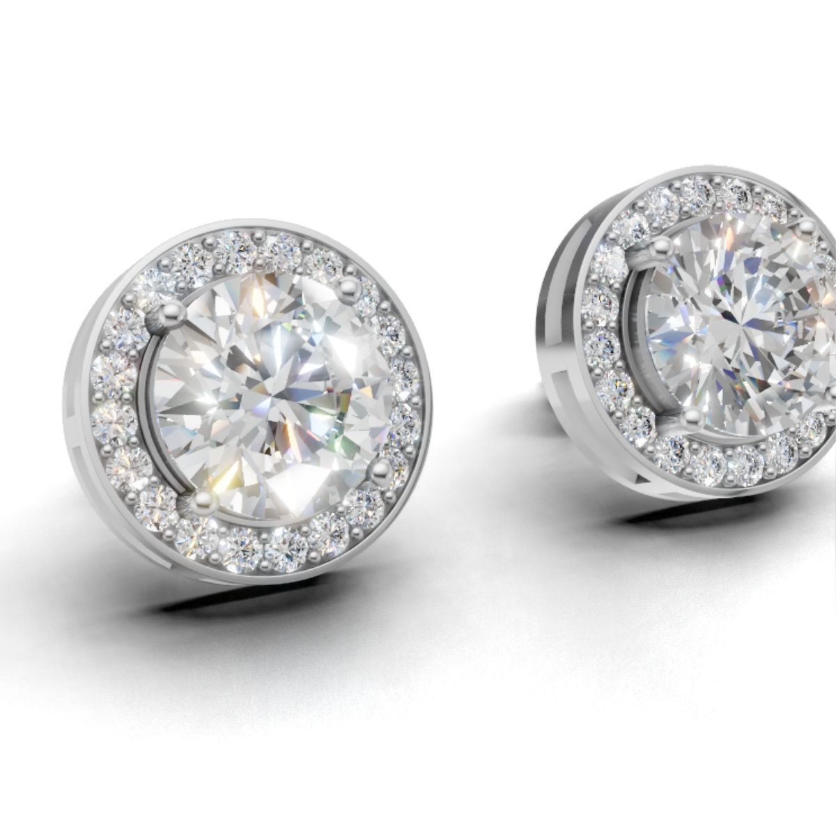 Avarta Sterling Silver 2 Carat Each Halo Solitaire Stud Earring