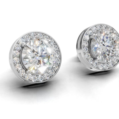 Avarta Sterling Silver 2 Carat Each Halo Solitaire Stud Earring