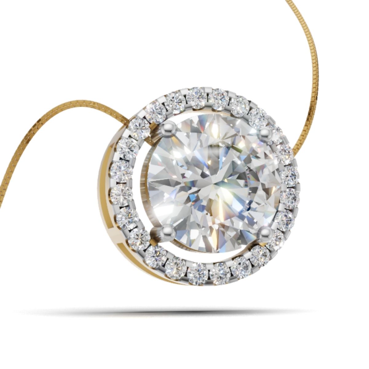Avarta Jewellery 18k Gold 2 Carat Moissanite Solitaire Halo Pendant