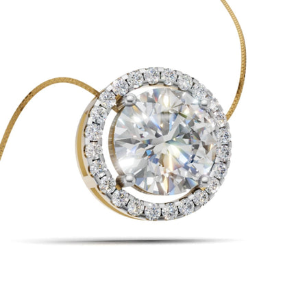 Avarta Jewellery 18k Gold 2 Carat Moissanite Solitaire Halo Pendant