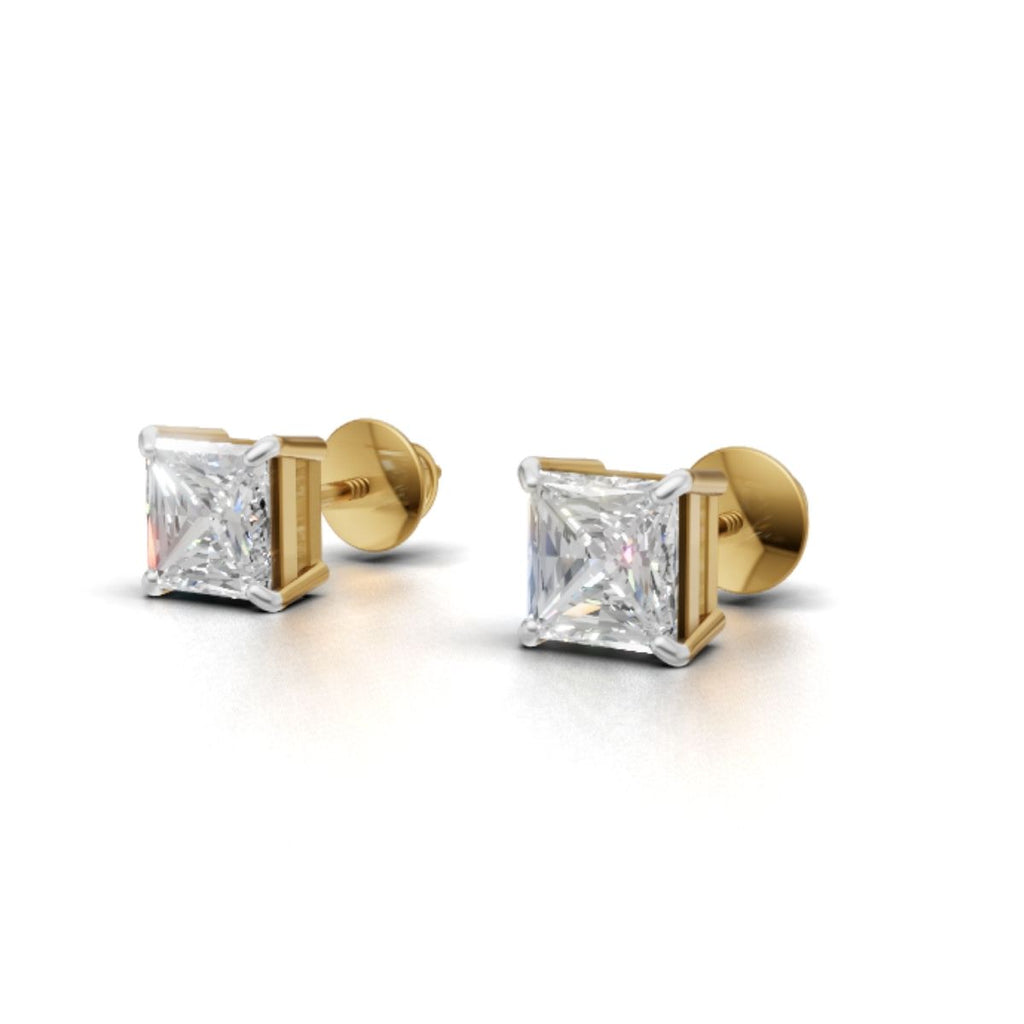 Avarta Jewellery Gold 1.50 Carat Each Princess Cut Lab Diamond Stud Earrings