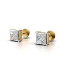 Avarta Jewellery Gold 1.50 Carat Each Princess Cut Lab Diamond Stud Earrings
