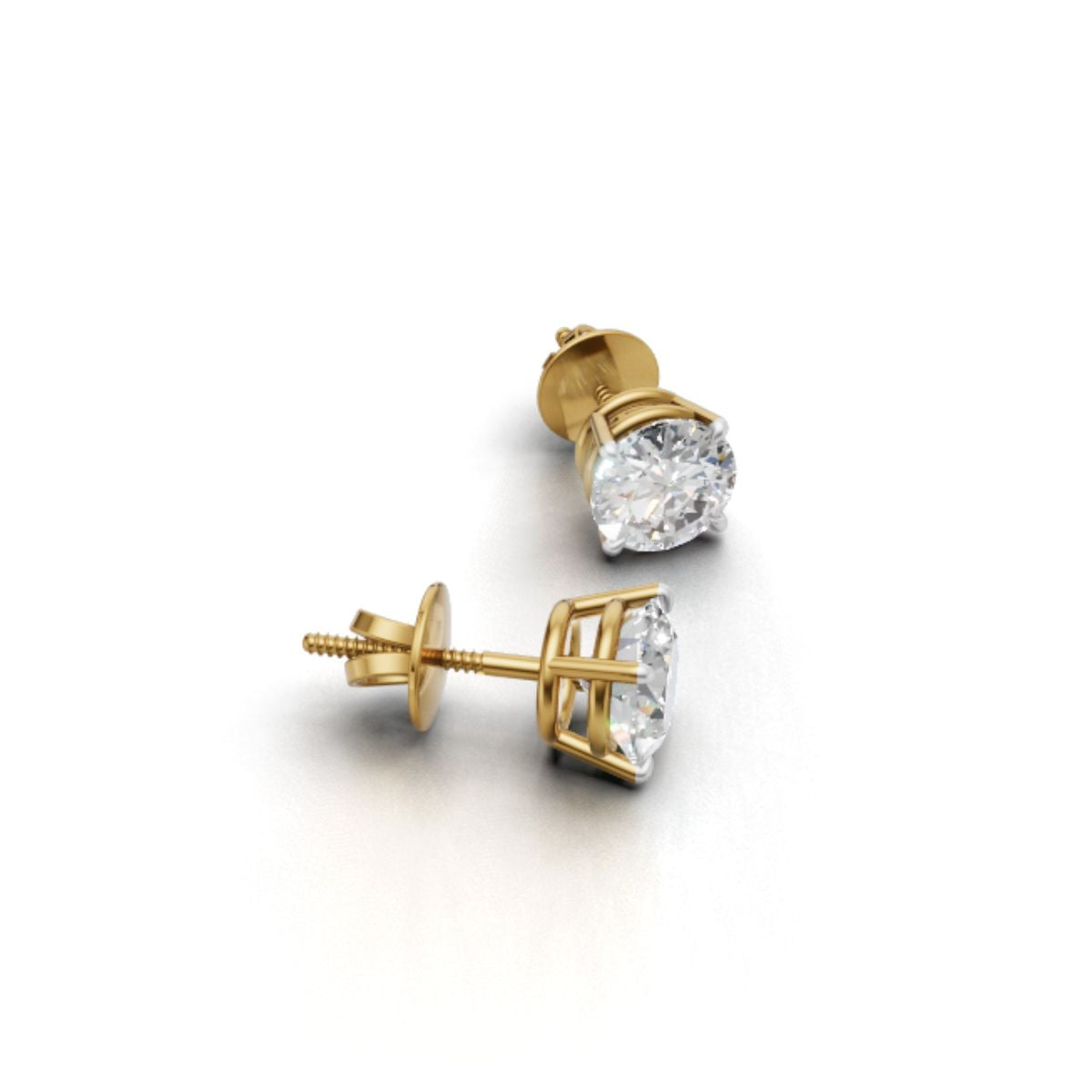 Avarta 18k Gold Lab Grown 1 Carat Each Solitaire Stud Earrings