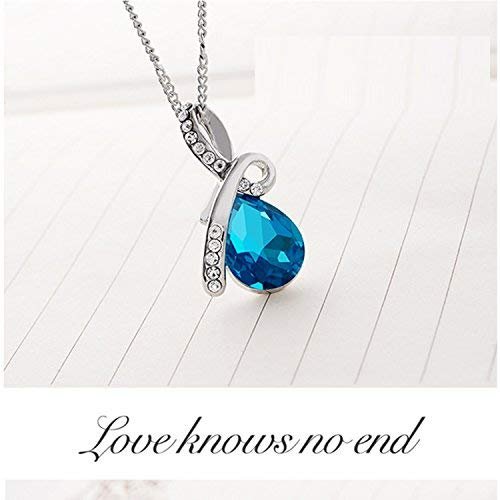 Blue Swarovski Crystal Pendant Necklace for Girls & Ladies – Lightweight Silver Necklace for Glamorous Evenings
