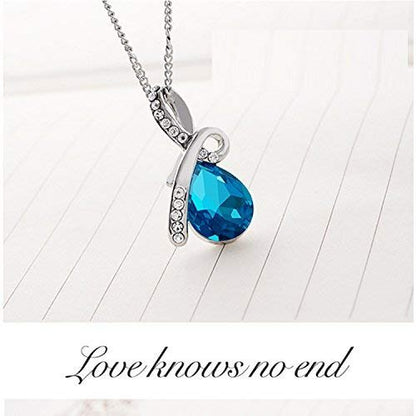 Blue Swarovski Crystal Pendant Necklace for Girls & Ladies – Lightweight Silver Necklace for Glamorous Evenings