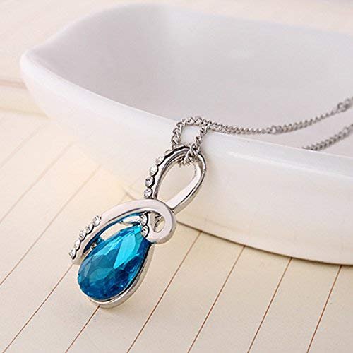 Blue Swarovski Crystal Pendant Necklace for Girls & Ladies – Lightweight Silver Necklace for Glamorous Evenings